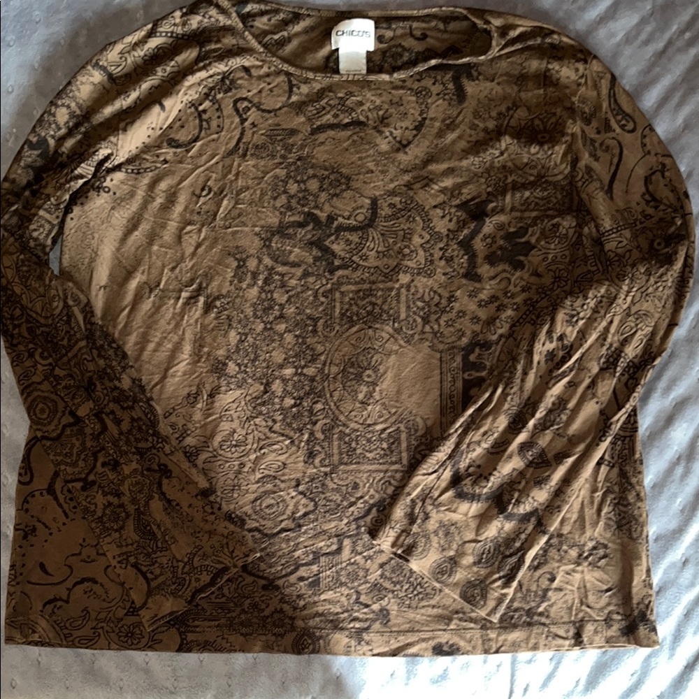 Chico's Tan and Black Patterned Top
